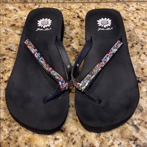 Yellow Box Jeweled Flip Flops